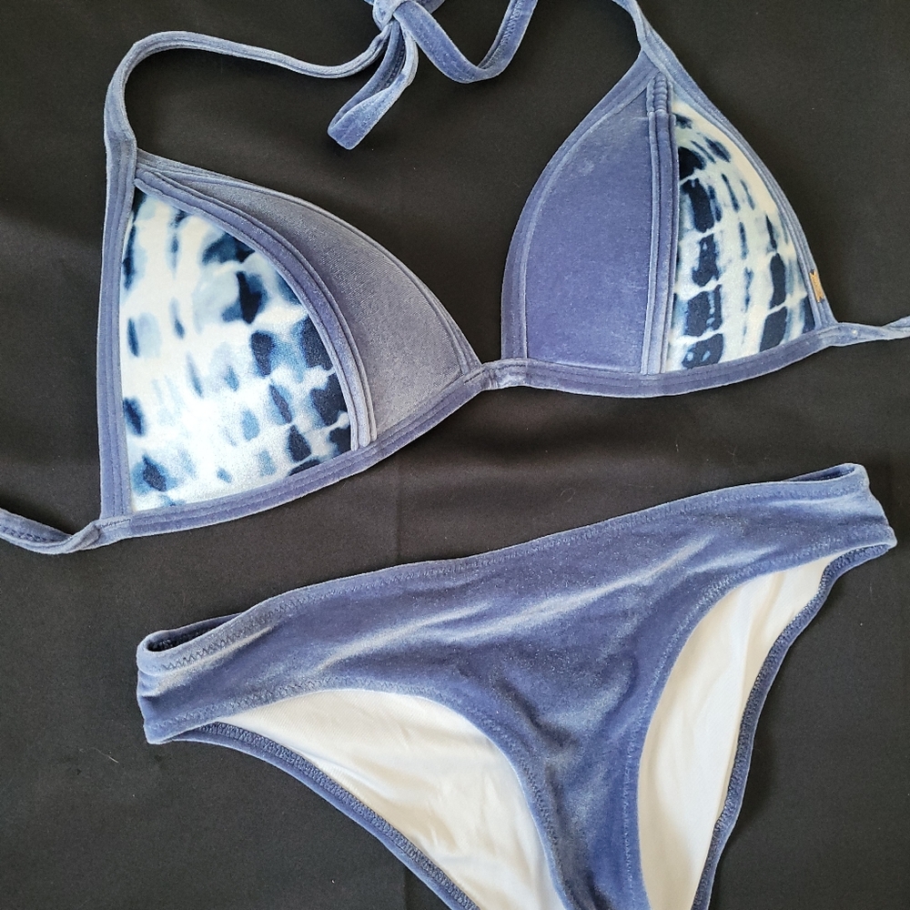 PINK Victoria's Secret Bikini Y2K Velour Blue White Tie Dye Large Small Swim